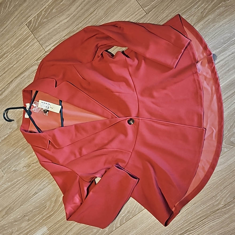 NWT Agnes Orinda 1x peplum blazer, dark pink/salmon color.